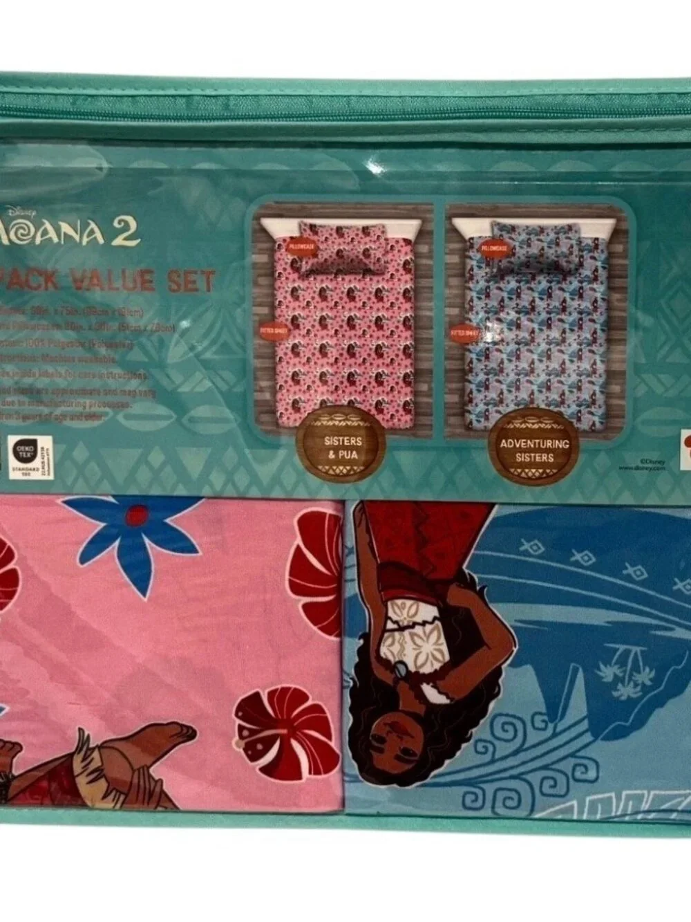 NWT Disney Moana 2 Twin Size 4 Pack Value Set 2 Fitted Sheet and 2 Pillowcases